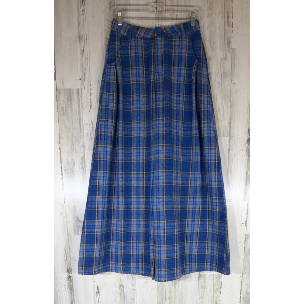 Cider Wide Leg Pants Skort Small Blue Plaid Flannel Tartan Retro Academic NWT